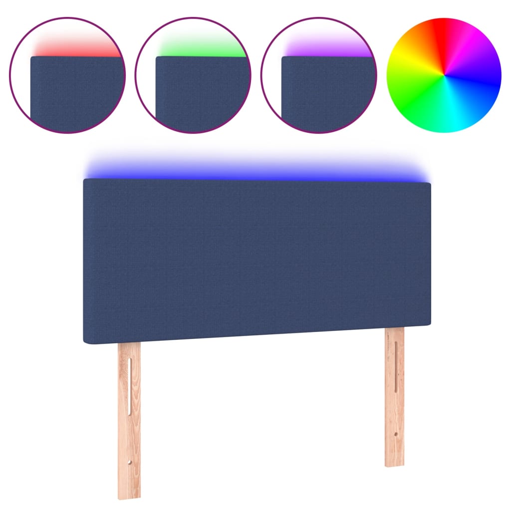 vidaXL LED горна табла за легло, синя, 90x5x78/88 см, плат