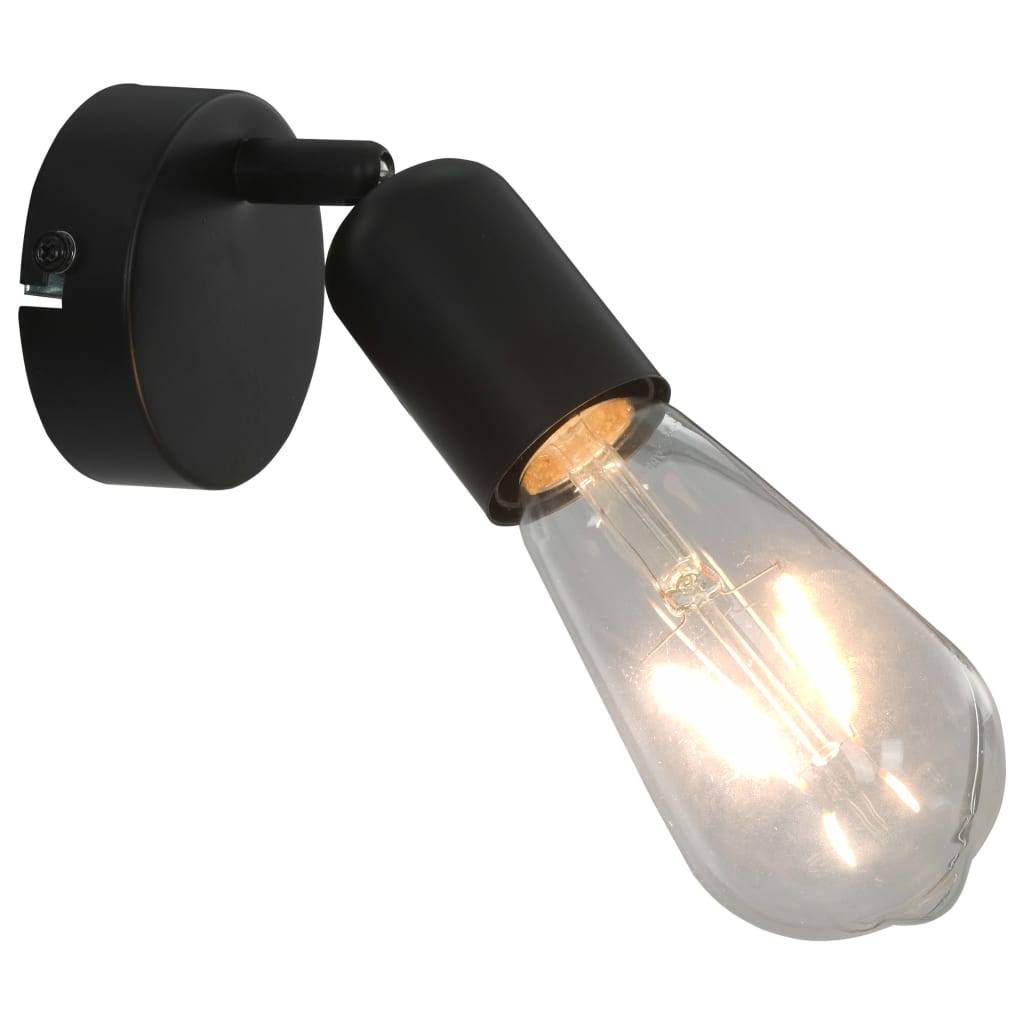 vidaXL Спот лампи с крушки филамент, 2 бр, 2 W, черни, E27