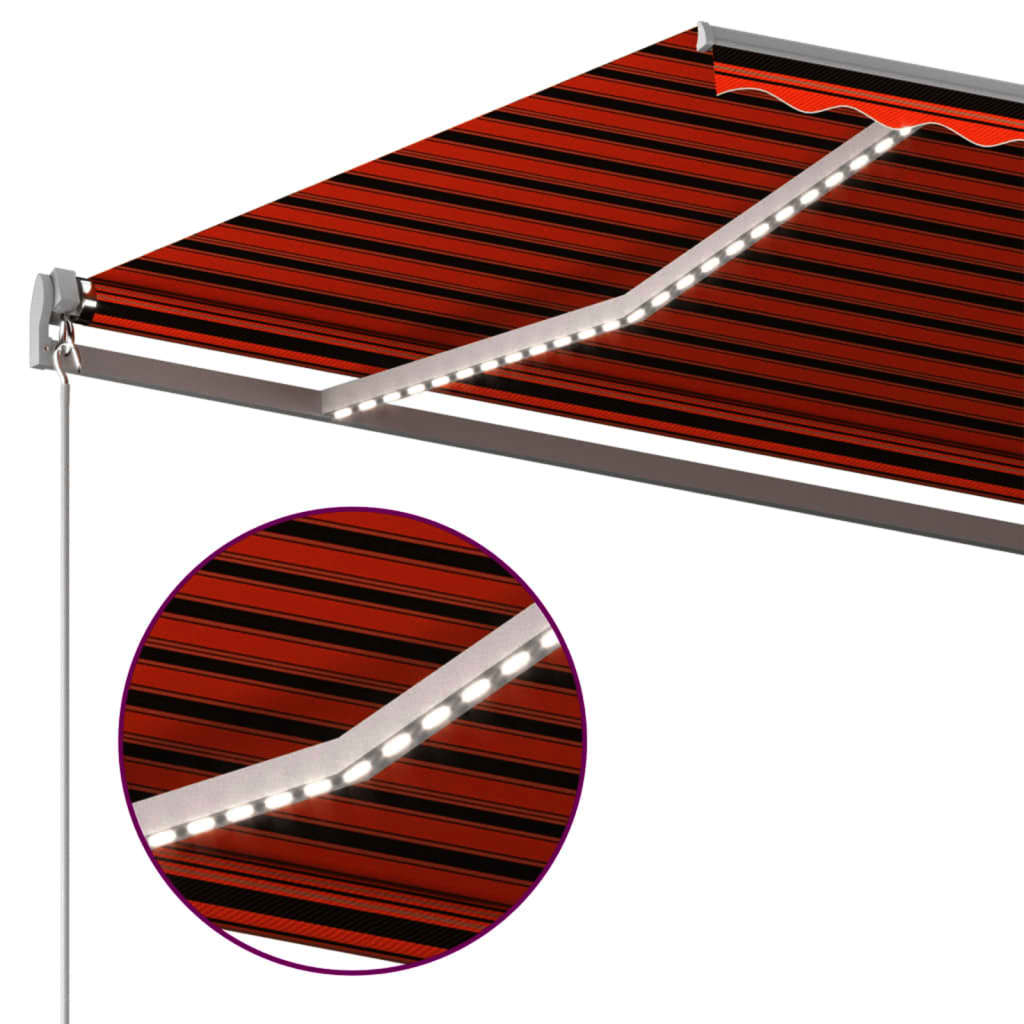 vidaXL Автоматичен сенник LED сензор за вятър 400x300 см оранжевокафяв