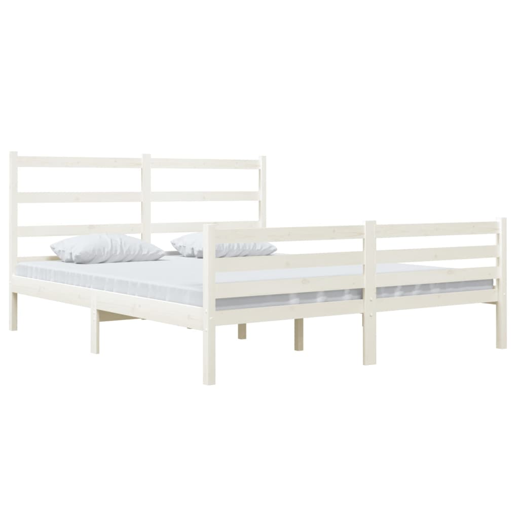 vidaXL Рамка за легло, бор масив, 140x200 см, бяла