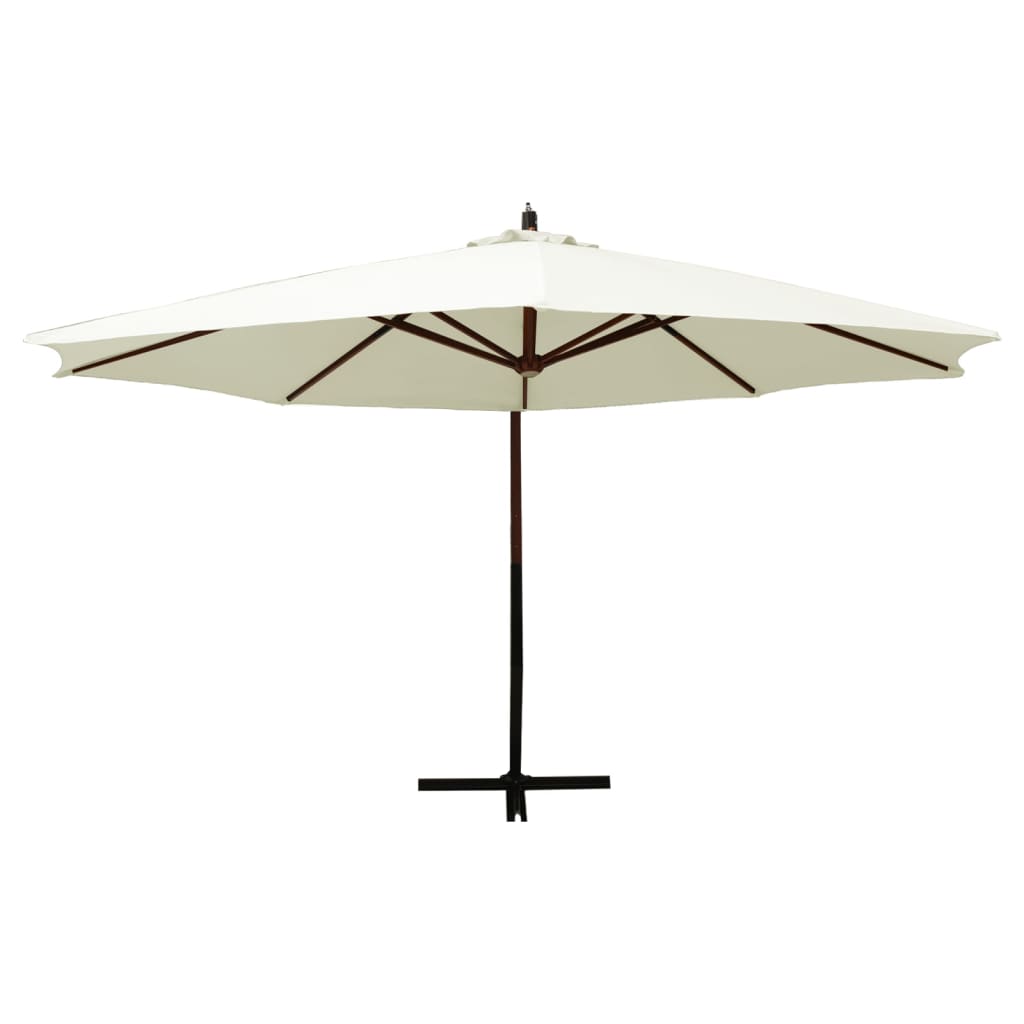 vidaXL Висящ чадър с дървен стълб, 350 см, пясъчнобял