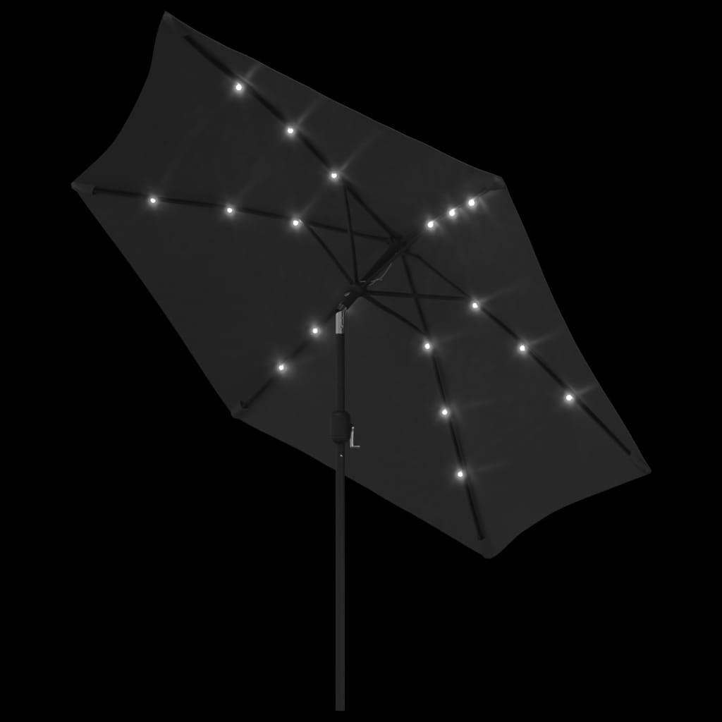 vidaXL Градински чадър с LED лампички и стоманен прът, 300 см, черен