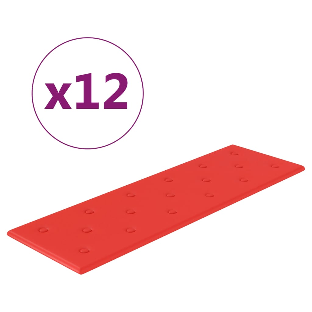 vidaXL Стенни панели 12 бр червени 90x30 см изкуствена кожа 3,24 м²
