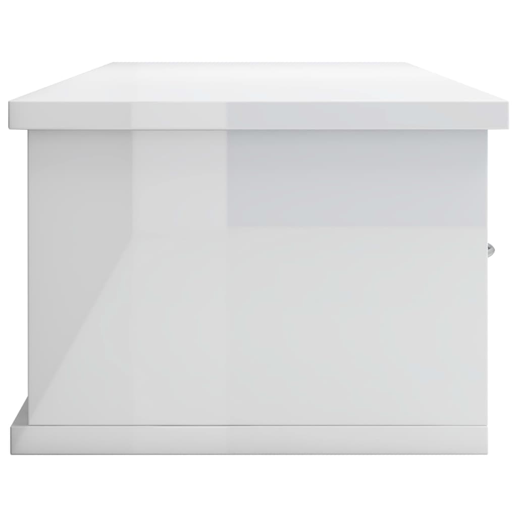 vidaXL Стенен рафт с чекмеджета, бял силен гланц, 88x26x18,5 см, ПДЧ