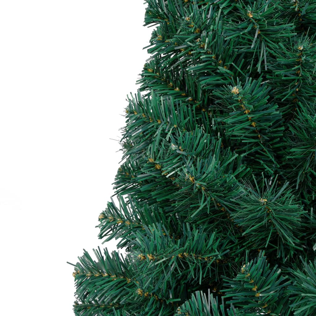 vidaXL Изкуствена светеща половин коледна елха със стойка зелен 150 см