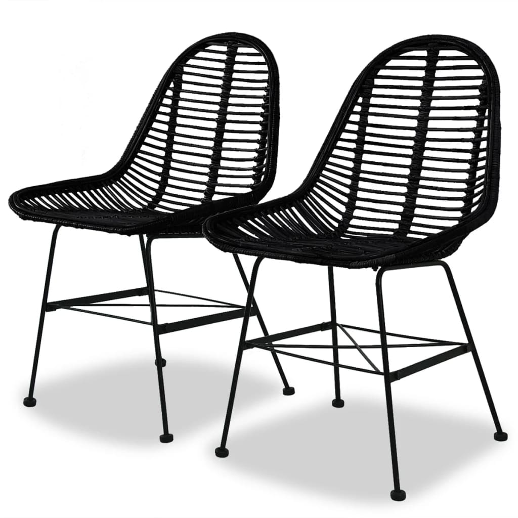 vidaXL Трапезни столове, 2 бр, черни, естествен ратан