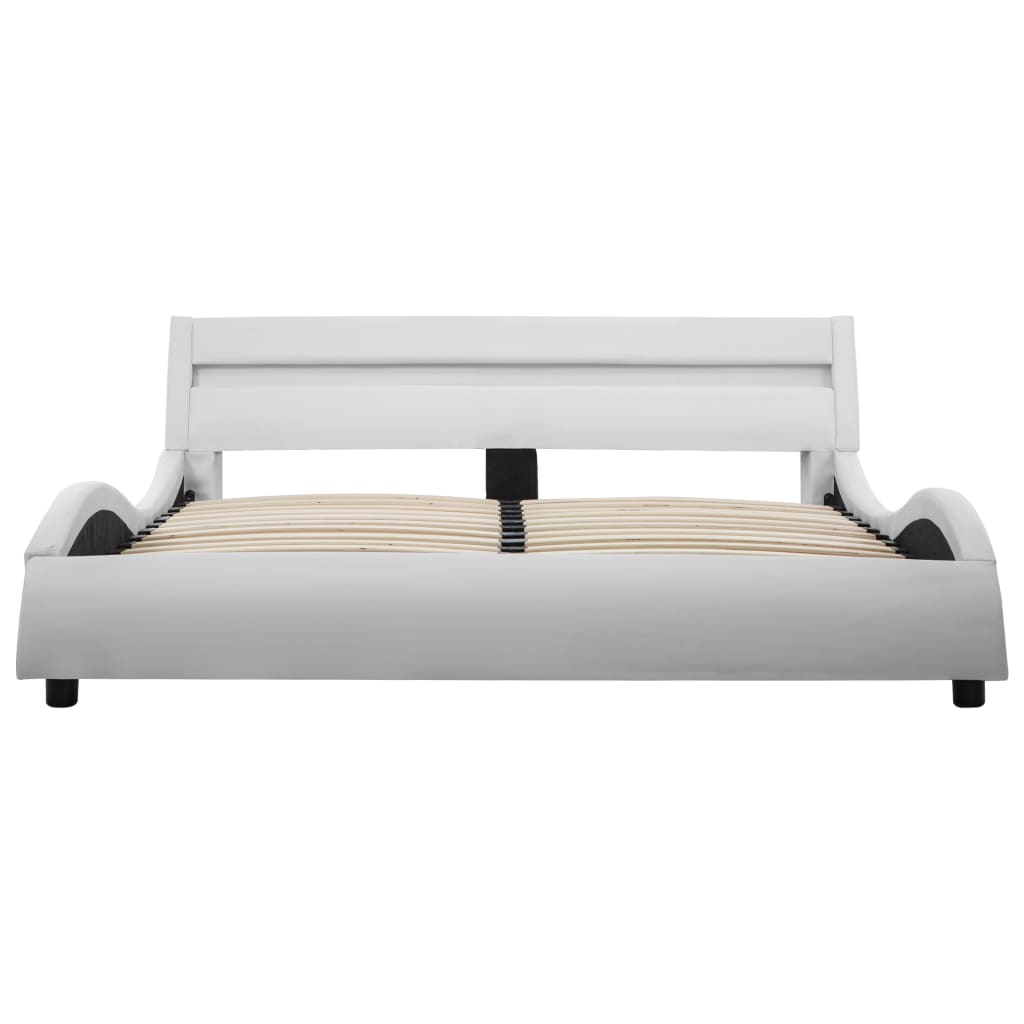 vidaXL Рамка за легло с LED, бяла, изкуствена кожа, 120x200 cм