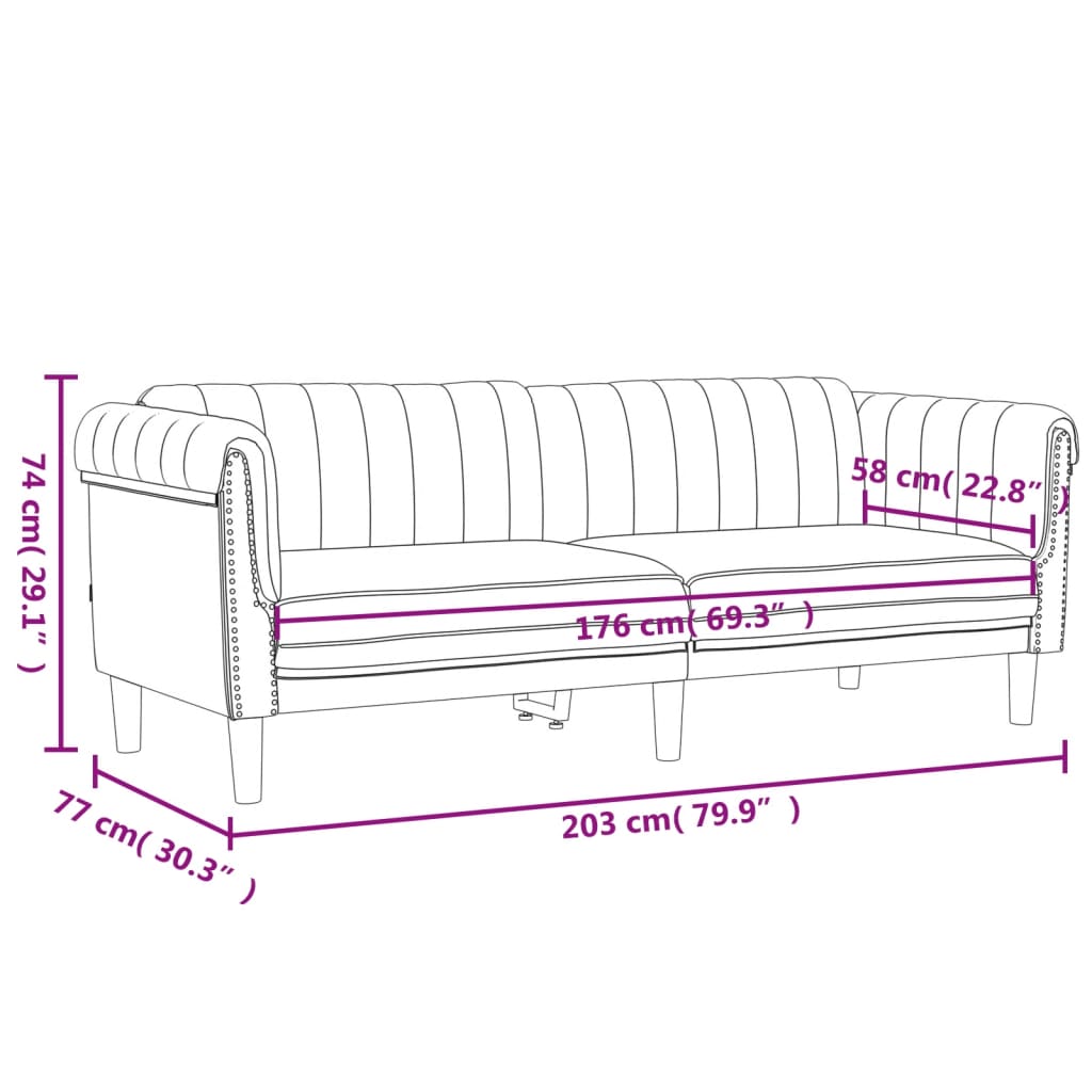 vidaXL 3-местен диван, светлосив, кадифе