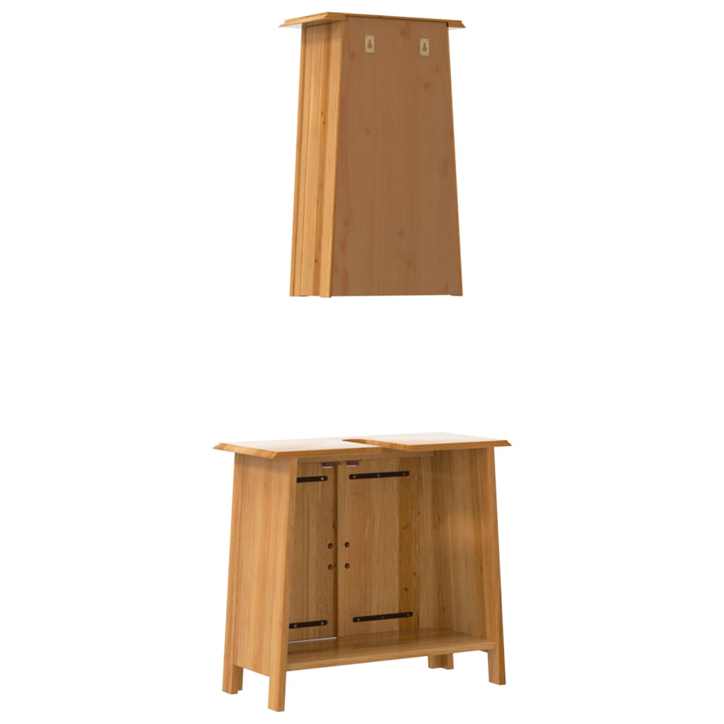 vidaXL Комплект мебели за баня, 2 части, масивна борова дървесина