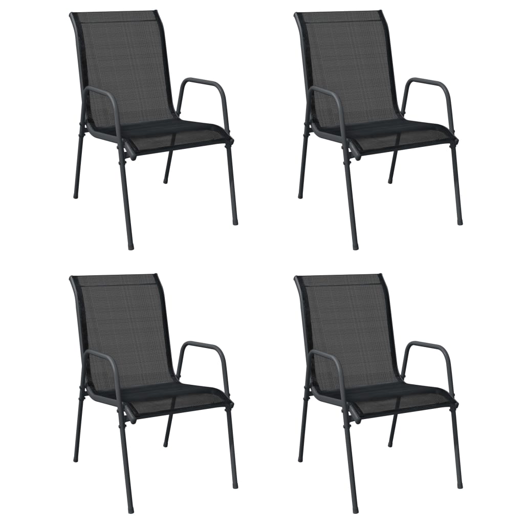 vidaXL Градински столове, 4 бр, стомана и textilene, черни
