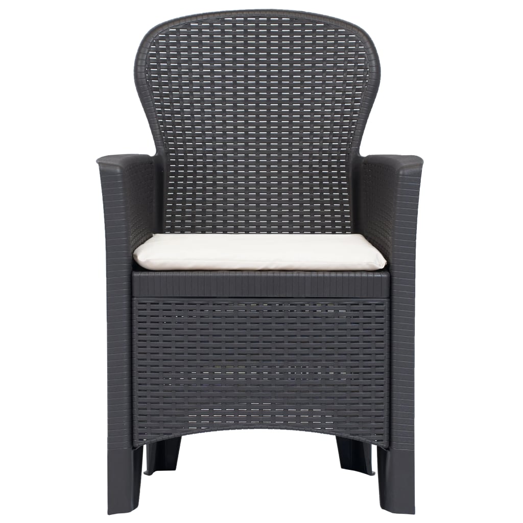 vidaXL Градински столове, 2 бр, с възглавници, кафяви, пластмаса