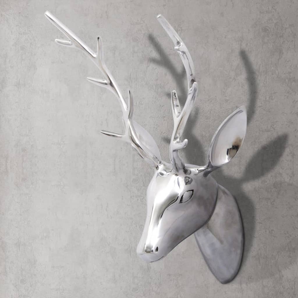 Декоративна алуминиева глава на елен за стена, сребриста, 62 см