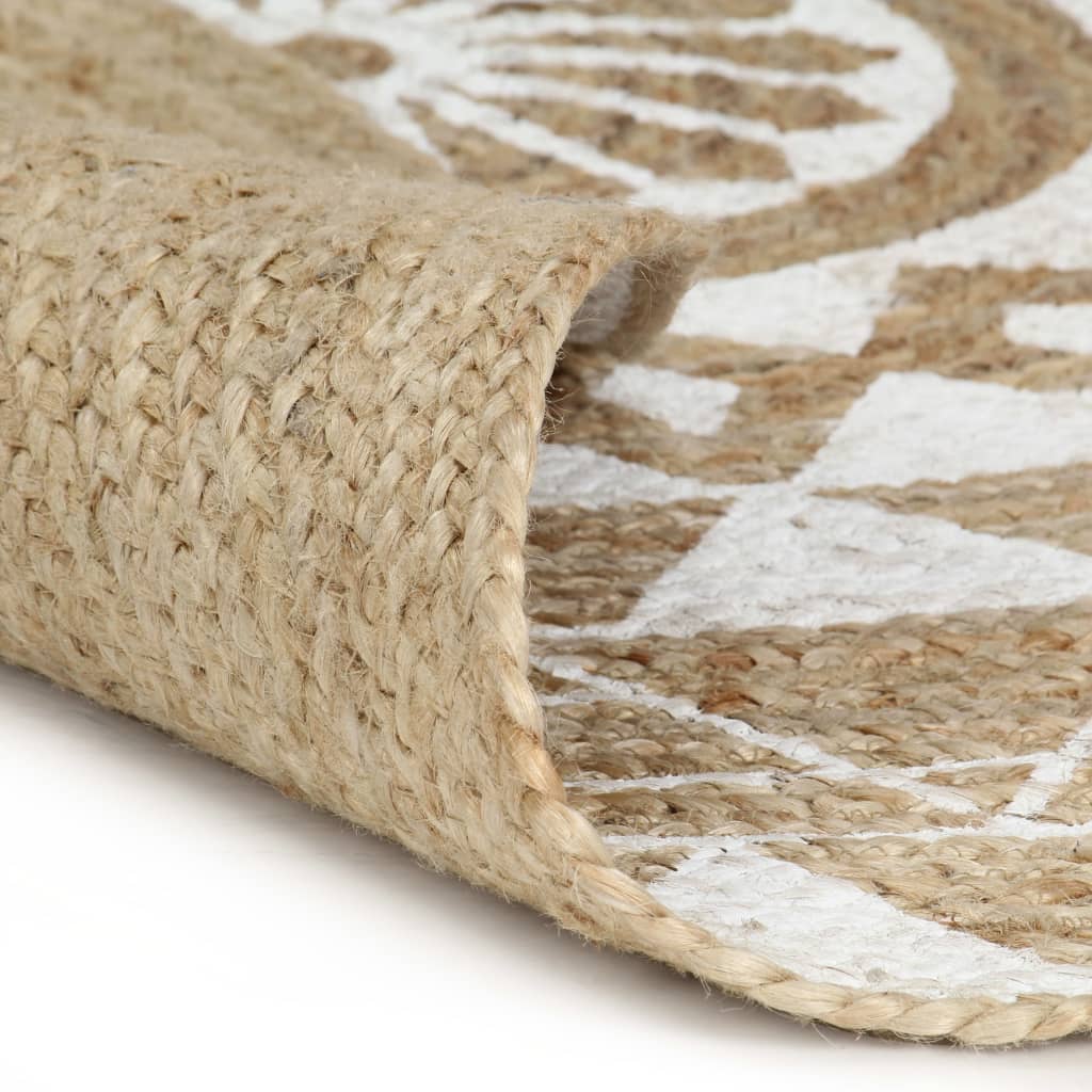 vidaXL Ръчно тъкан килим от юта, бял принт, 90 см