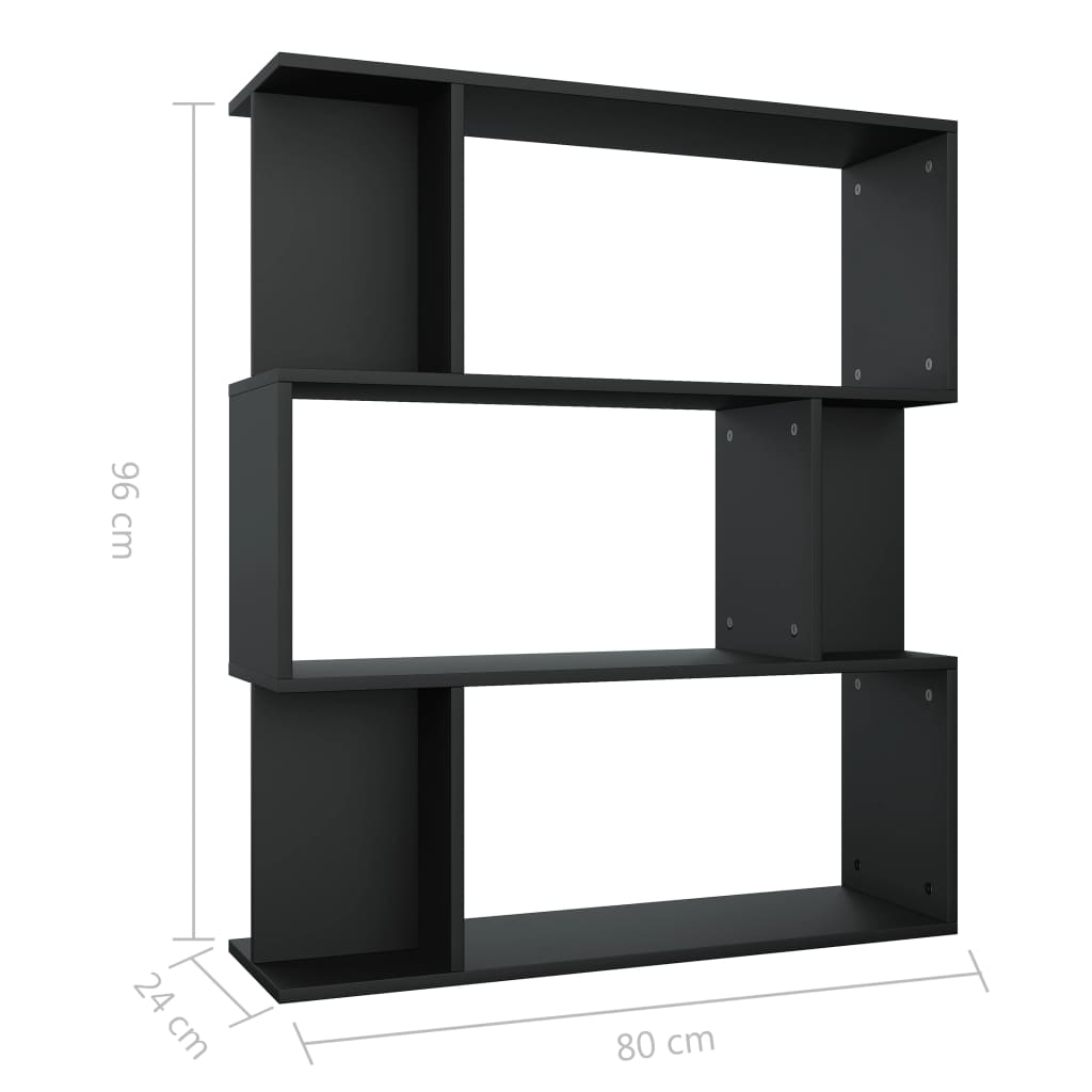 vidaXL Библиотека/разделител за стая, черна, 80x24x96 см, ПДЧ