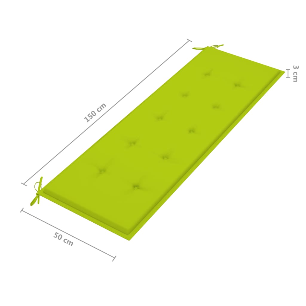 vidaXL Пейка Батавия с яркозелена възглавница, 150 см, тик масив