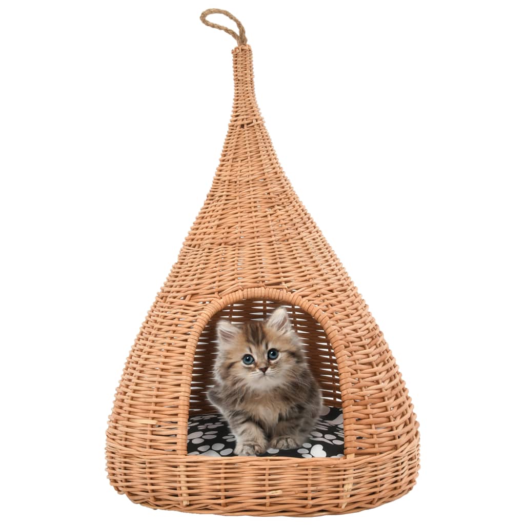 vidaXL Къща за котки с възглавница, 40x60 см, естествена върба, типи