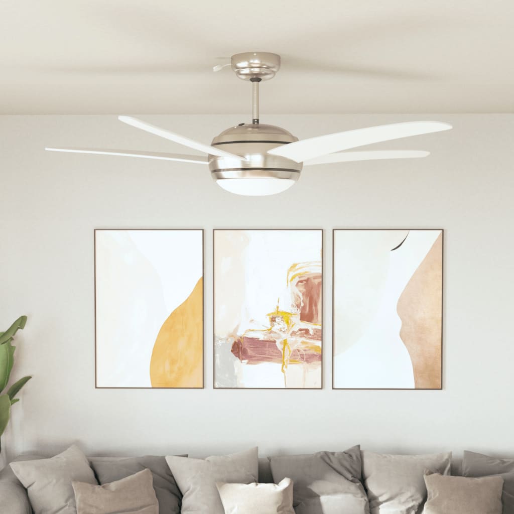 vidaXL Декоративен вентилатор за таван с осветление, 128 см, бял