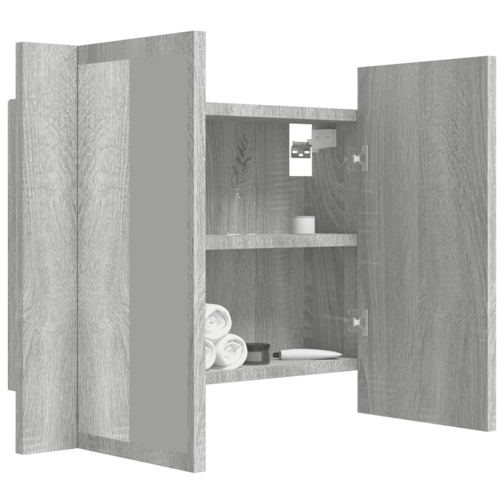 vidaXL LED огледален шкаф, сив сонома, 60x12x45 см, инженерно дърво