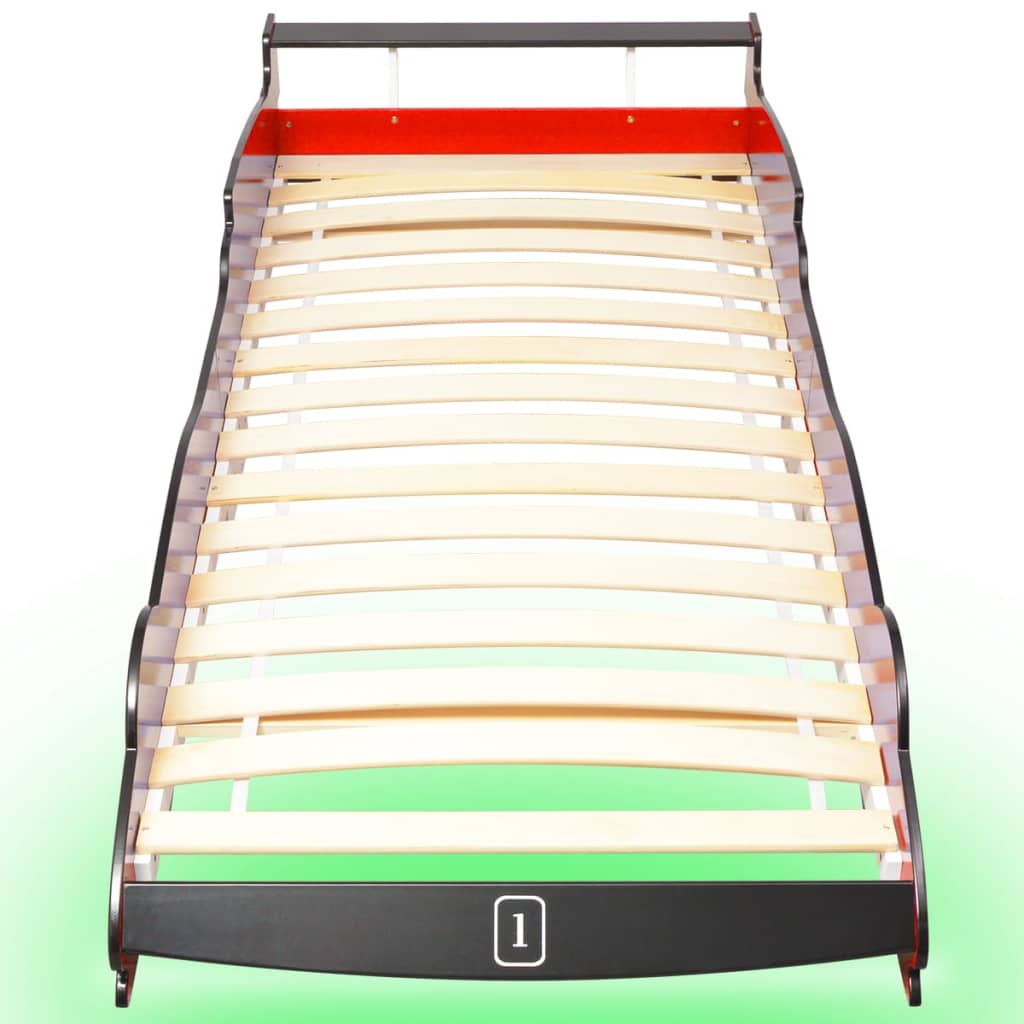 vidaXL Детско легло “състезателна кола“, LED лента, 90x200 cм, червено