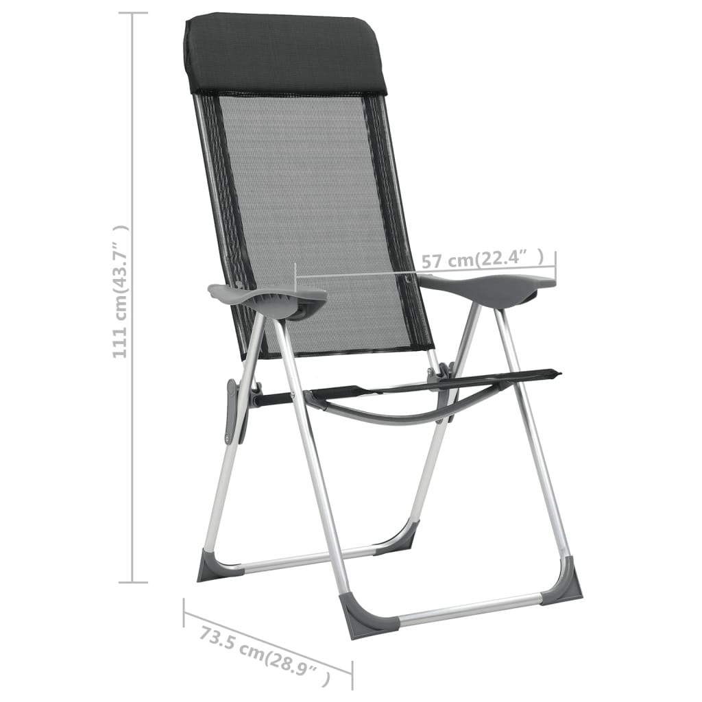 vidaXL Сгъваеми къмпинг столове, 4 бр, черни, алуминий