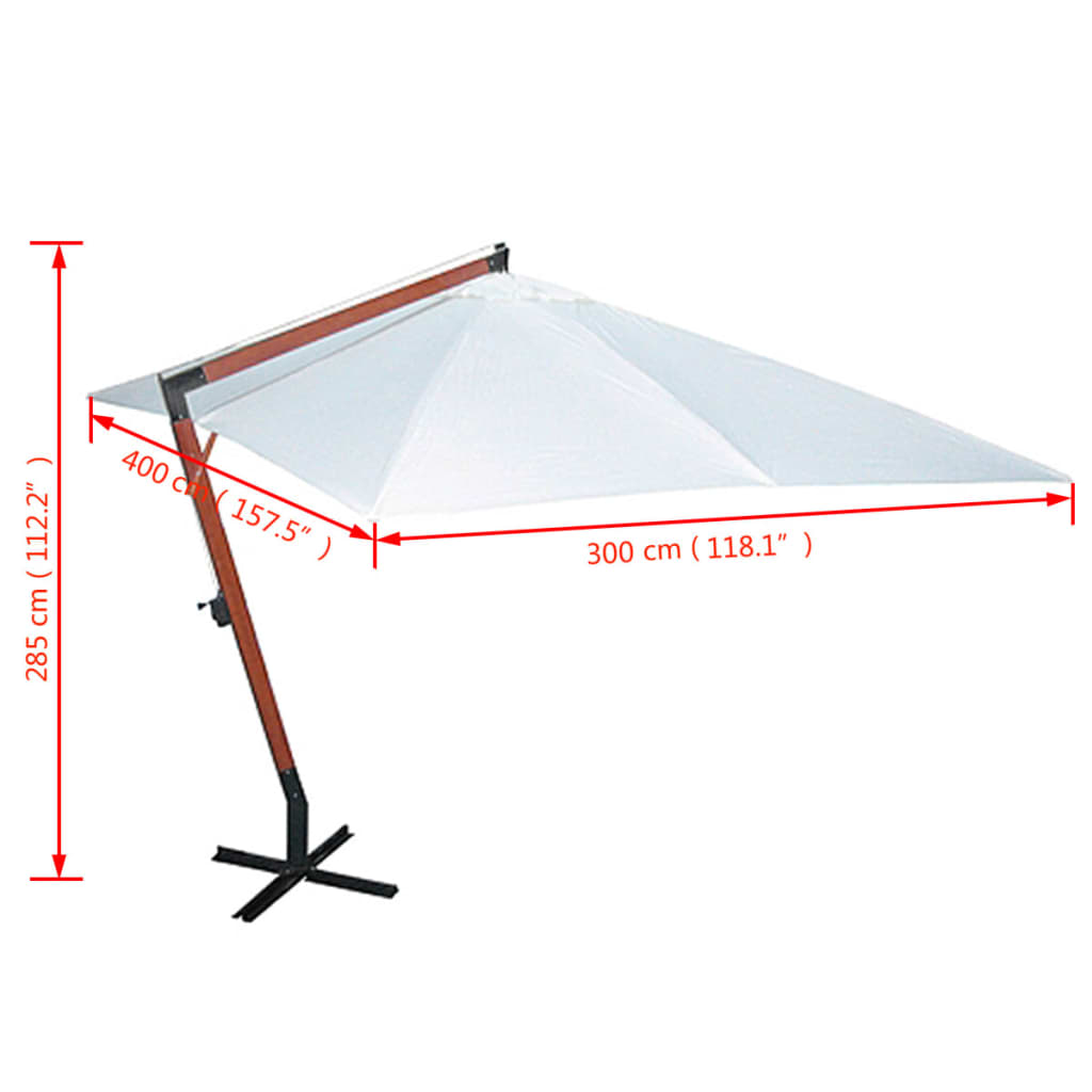vidaXL Свободновисящ чадър за слънце, 300 х 400 см, бял