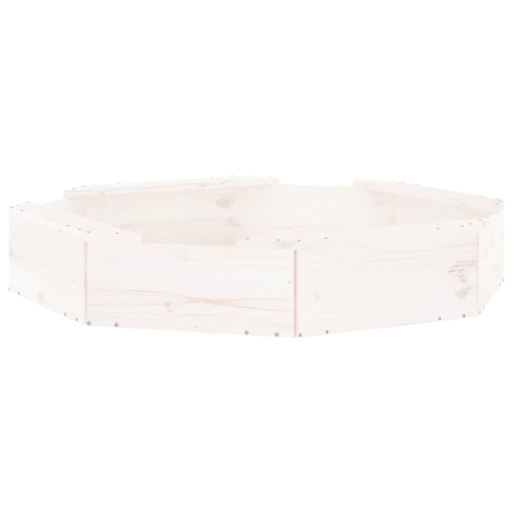vidaXL Пясъчник със седалки, бял, осмоъгълен, масивна дървесина бор