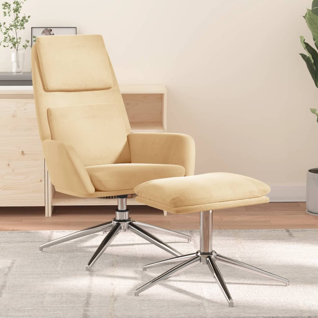 vidaXL Релаксиращ стол с табуретка, Кремав, микрофибърен текстил