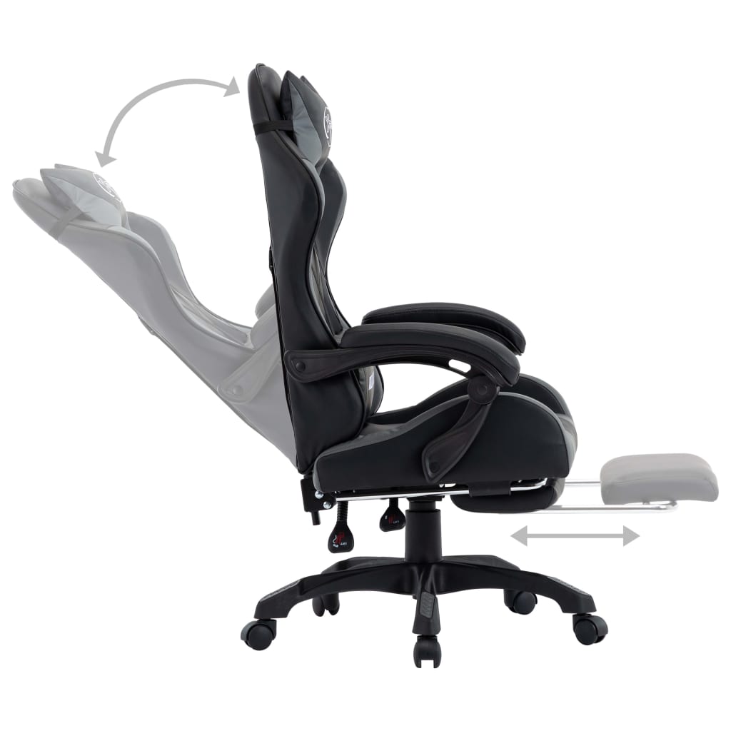 vidaXL Геймърски стол с подложка за крака сиво/черно изкуствена кожа