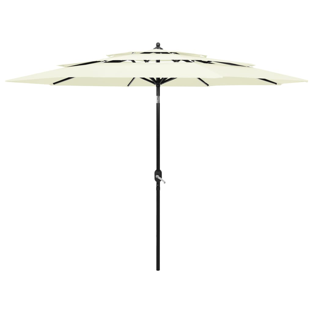 vidaXL Градински чадър на 3 нива с алуминиев прът, пясъчен, 3 м