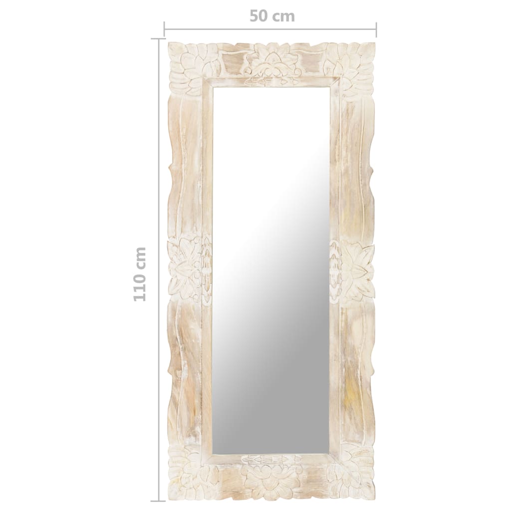 vidaXL Огледало, бяло, 110x50 см, мангово дърво масив