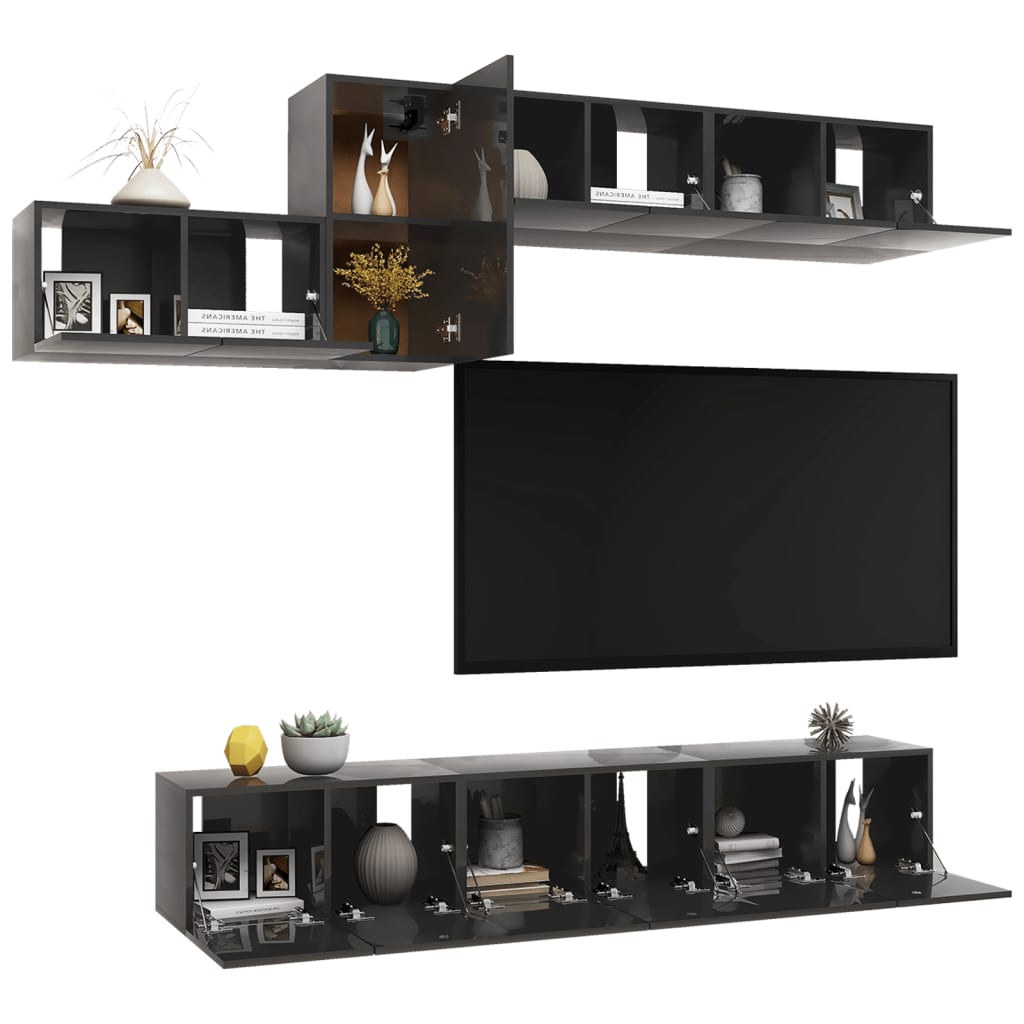 vidaXL Комплект ТВ шкафове от 7 части, сив гланц, ПДЧ