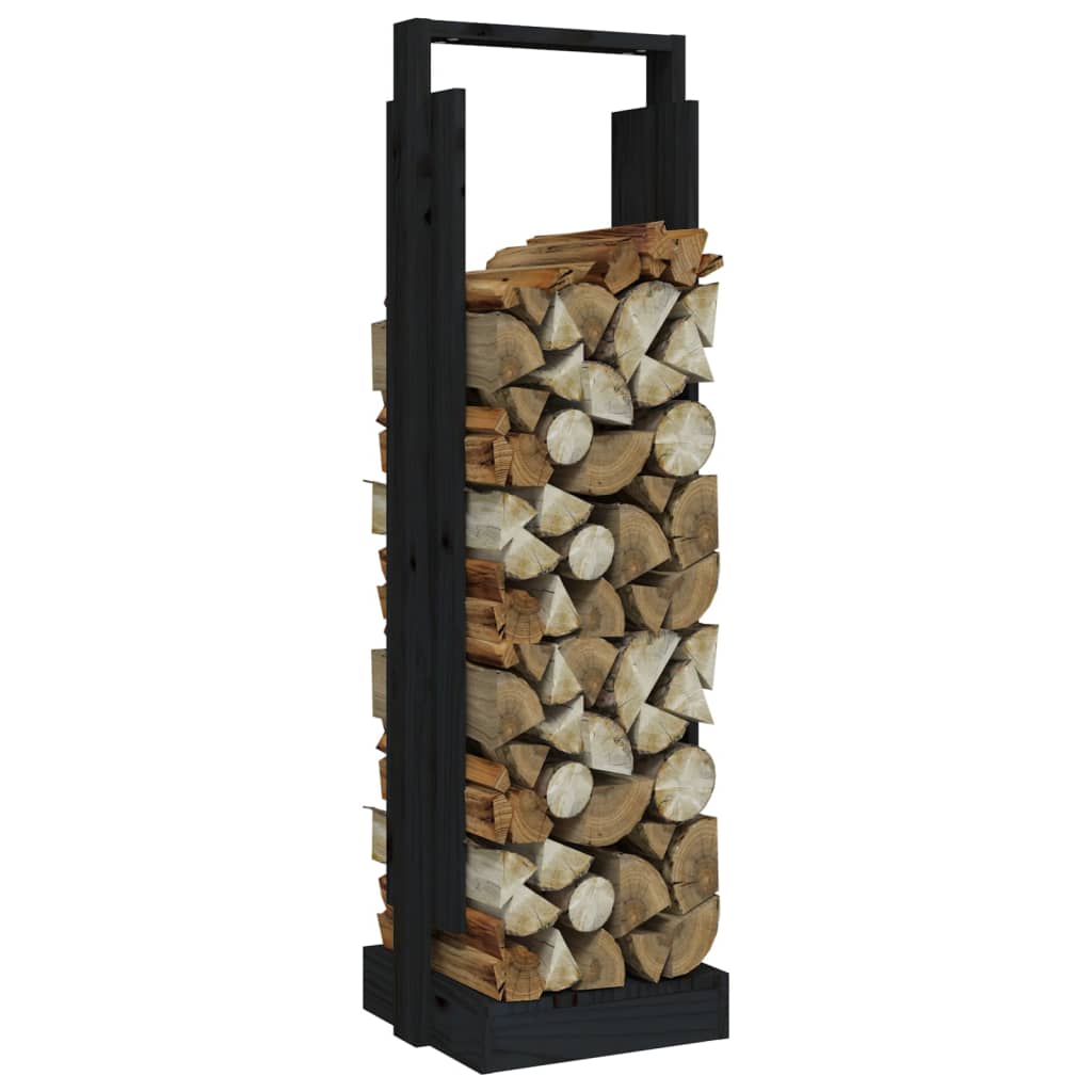 vidaXL Поставка за дърва за огрев, черна, 33,5x30x110 см, бор масив