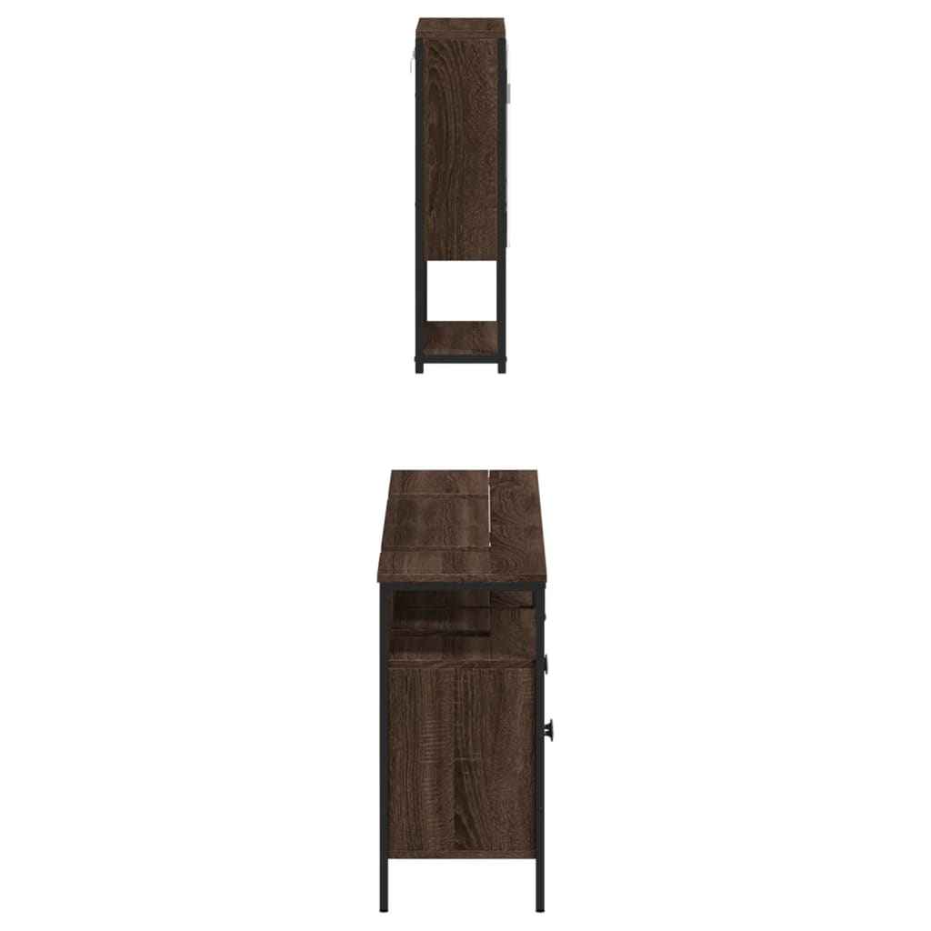 vidaXL Комплект мебели за баня от 3 части, кафяв дъб, инженерно дърво