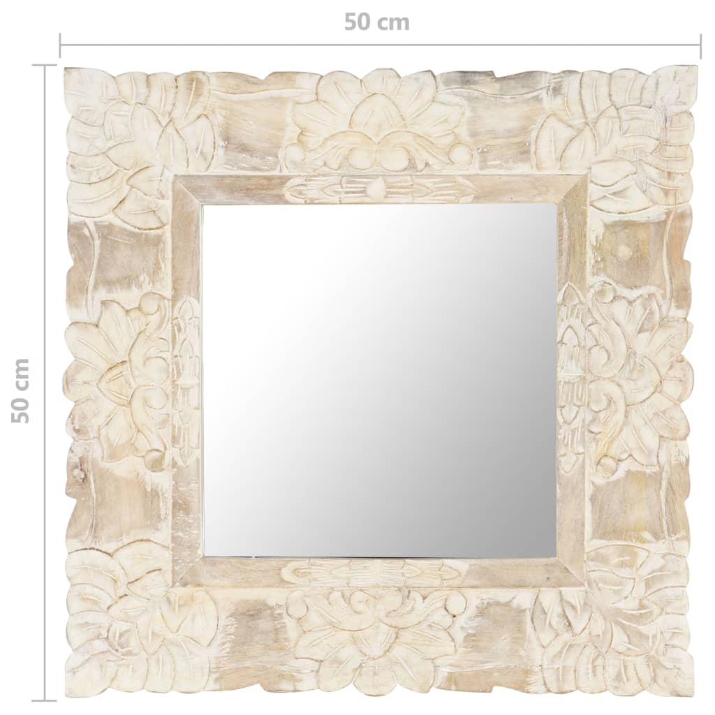vidaXL Огледало, бяло, 50x50 см, мангово дърво масив