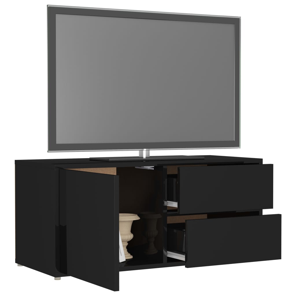 vidaXL ТВ шкаф, черен гланц, 80x34x36 см, ПДЧ