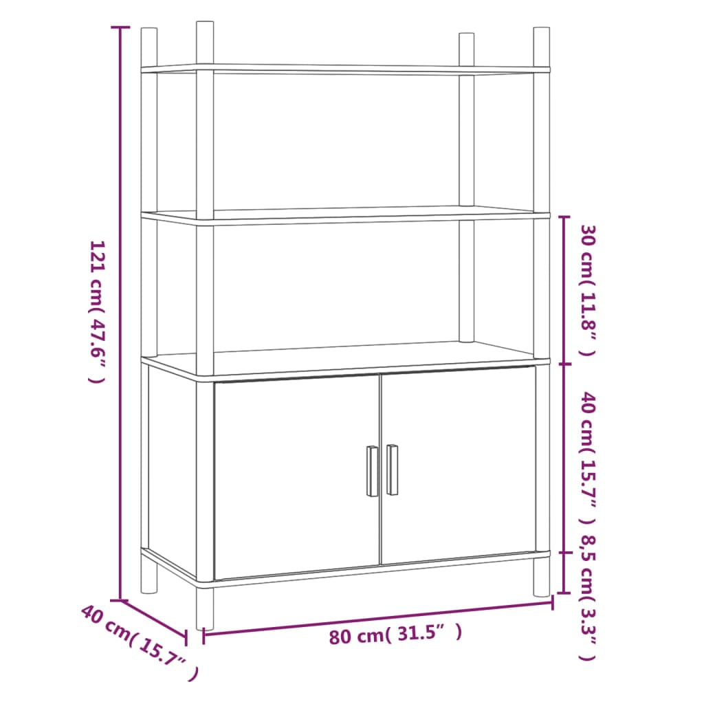 vidaXL Висок шкаф, бял, 80x40x121 см, инженерно дърво
