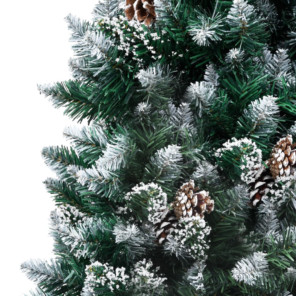 vidaXL Изкуствено коледно дърво с шишарки и бял сняг, 180 см