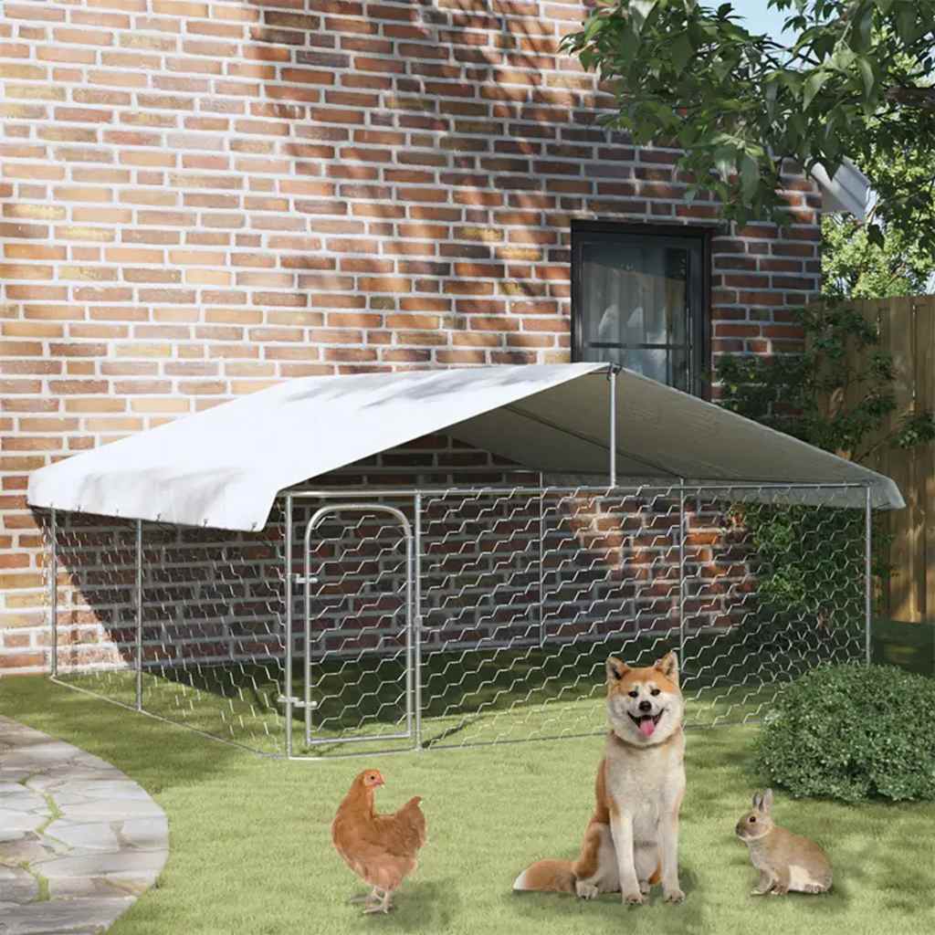 vidaXL Дворна клетка за кучета с покрив, 300x300x150 см