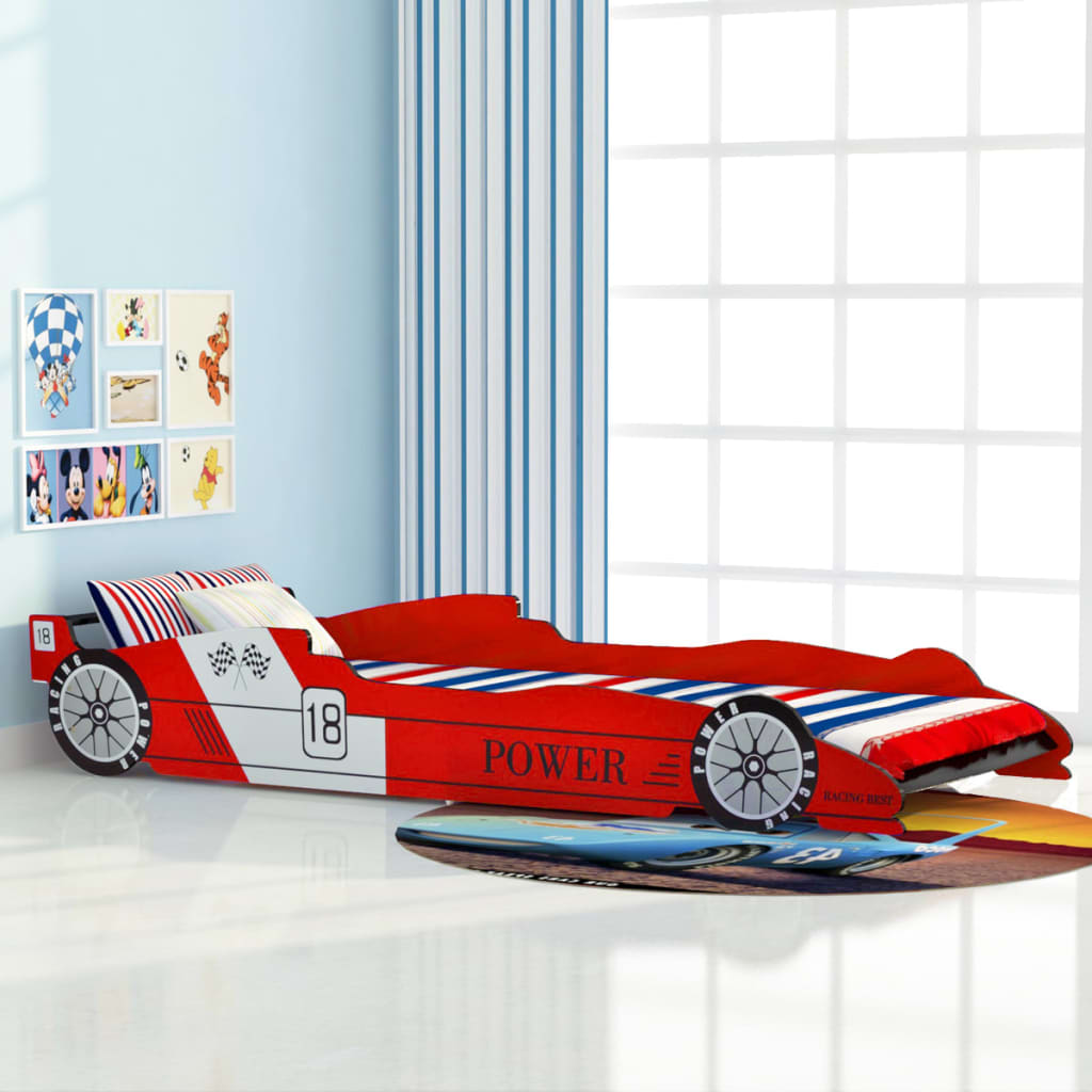 vidaXL Детско легло състезателна кола, 90x200 cм, червено