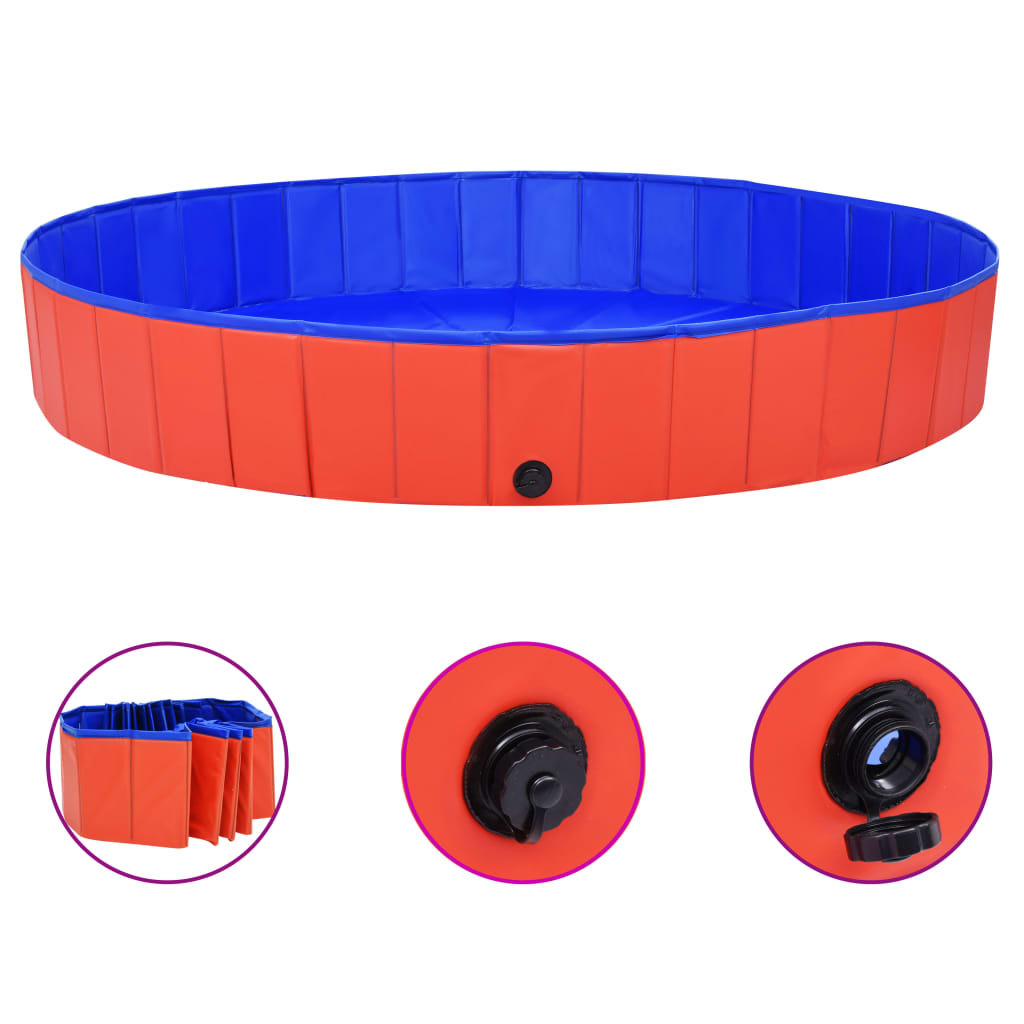 vidaXL Сгъваем басейн за кучета, червен, 200x30 см, PVC