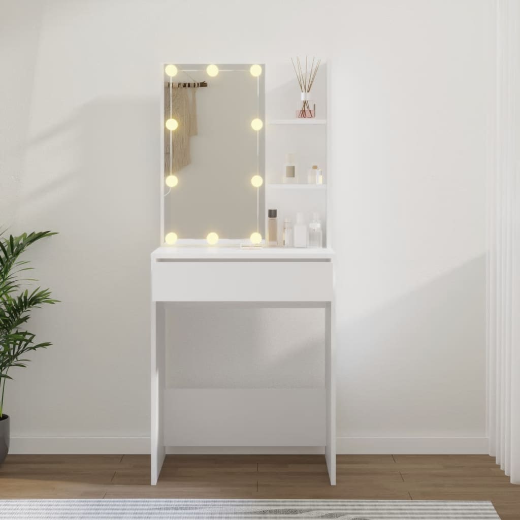 vidaXL Тоалетка с LED, бяла, 60x40x140 см