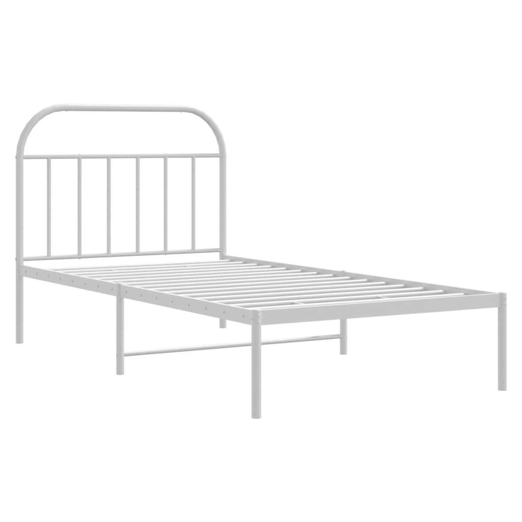 vidaXL Метална рамка за легло с горна табла, бяла, 100x190 см