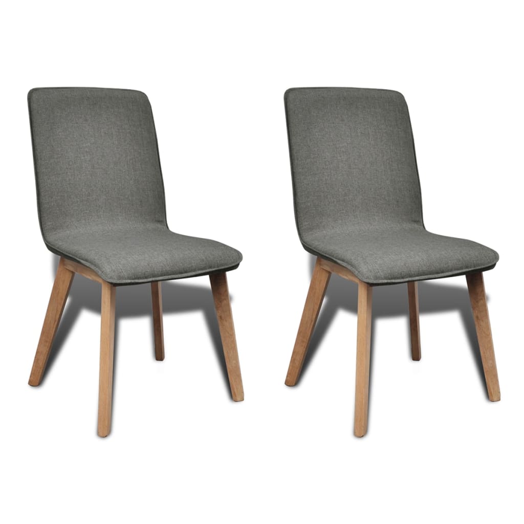 vidaXL Трапезни столове, 2 бр, светлосив плат и дъбова дървесина масив
