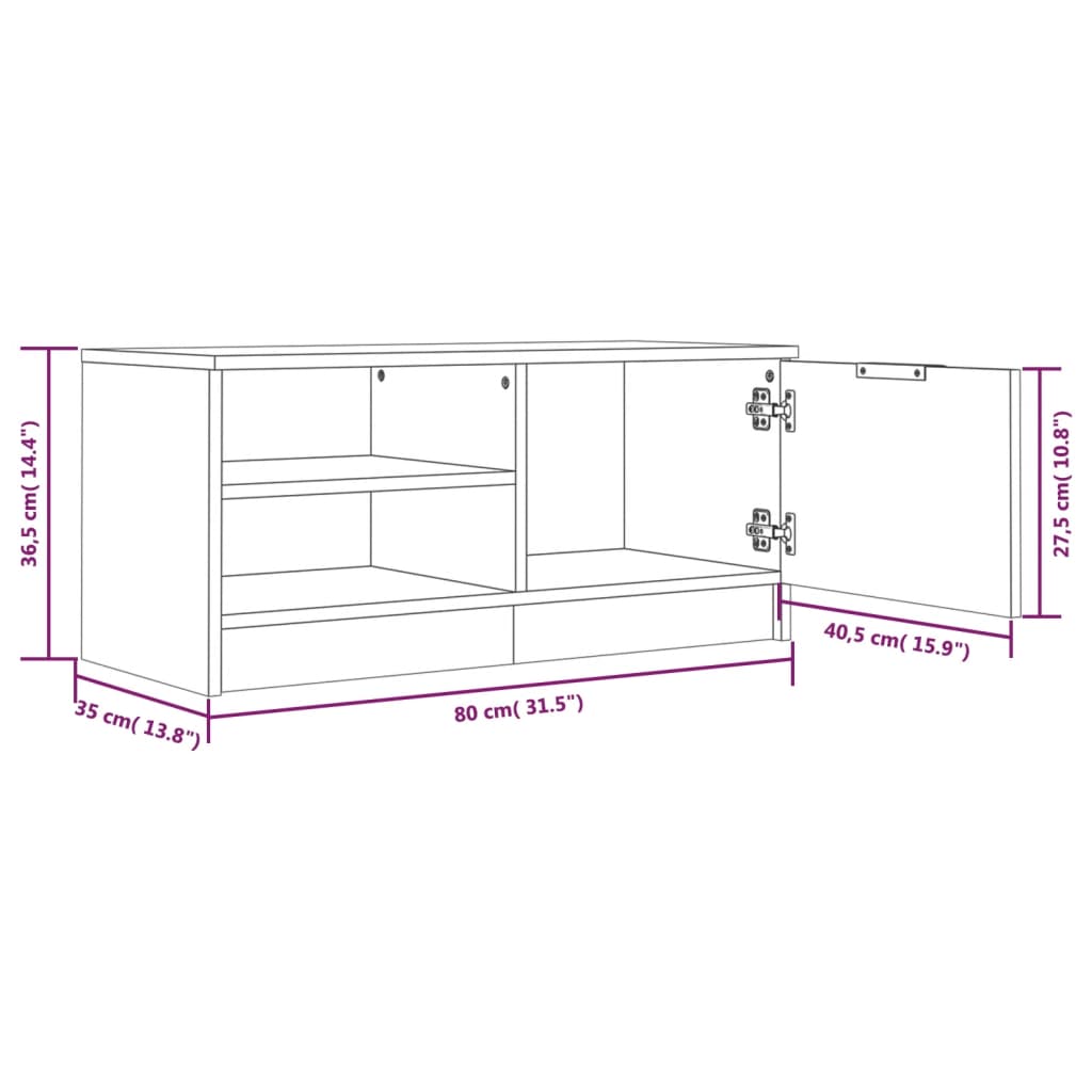vidaXL ТВ шкафове, 2 бр, бели, 80x35x36,5 см, инженерно дърво