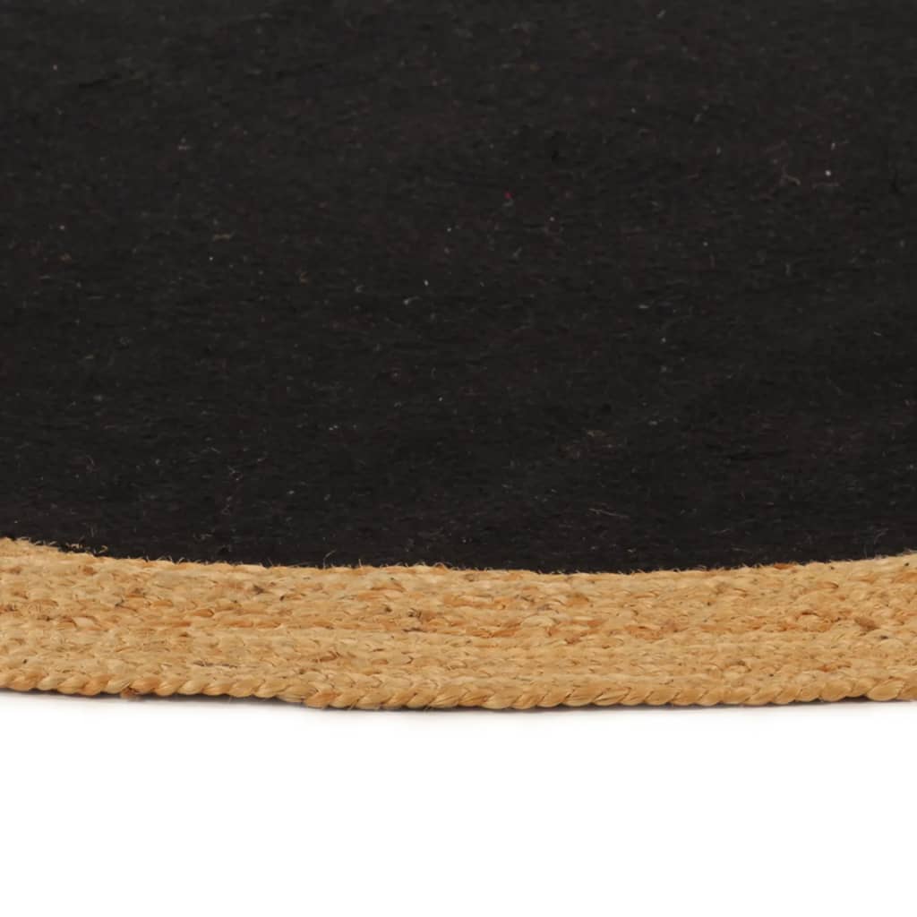 vidaXL Плетен килим, черен и натурален, 90 см, кръгъл, юта и памук
