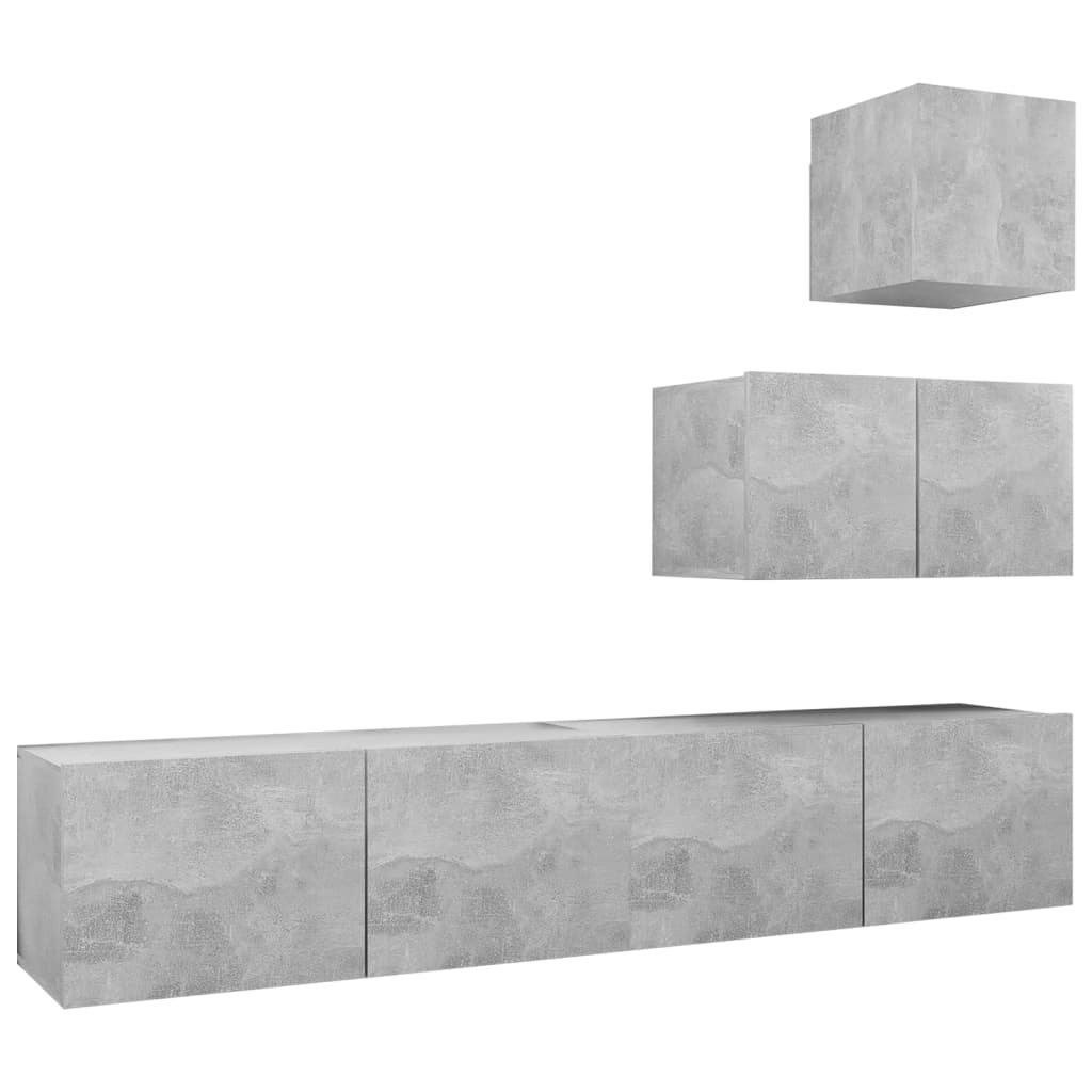 vidaXL Комплект ТВ шкафове от 4 части, бетонно сиви, ПДЧ