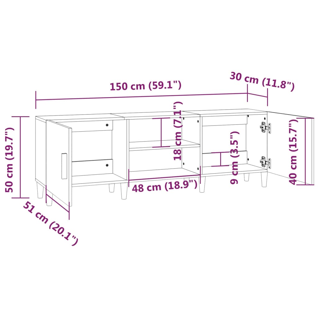 vidaXL ТВ шкаф, черен, 150x30x50 см, инженерно дърво