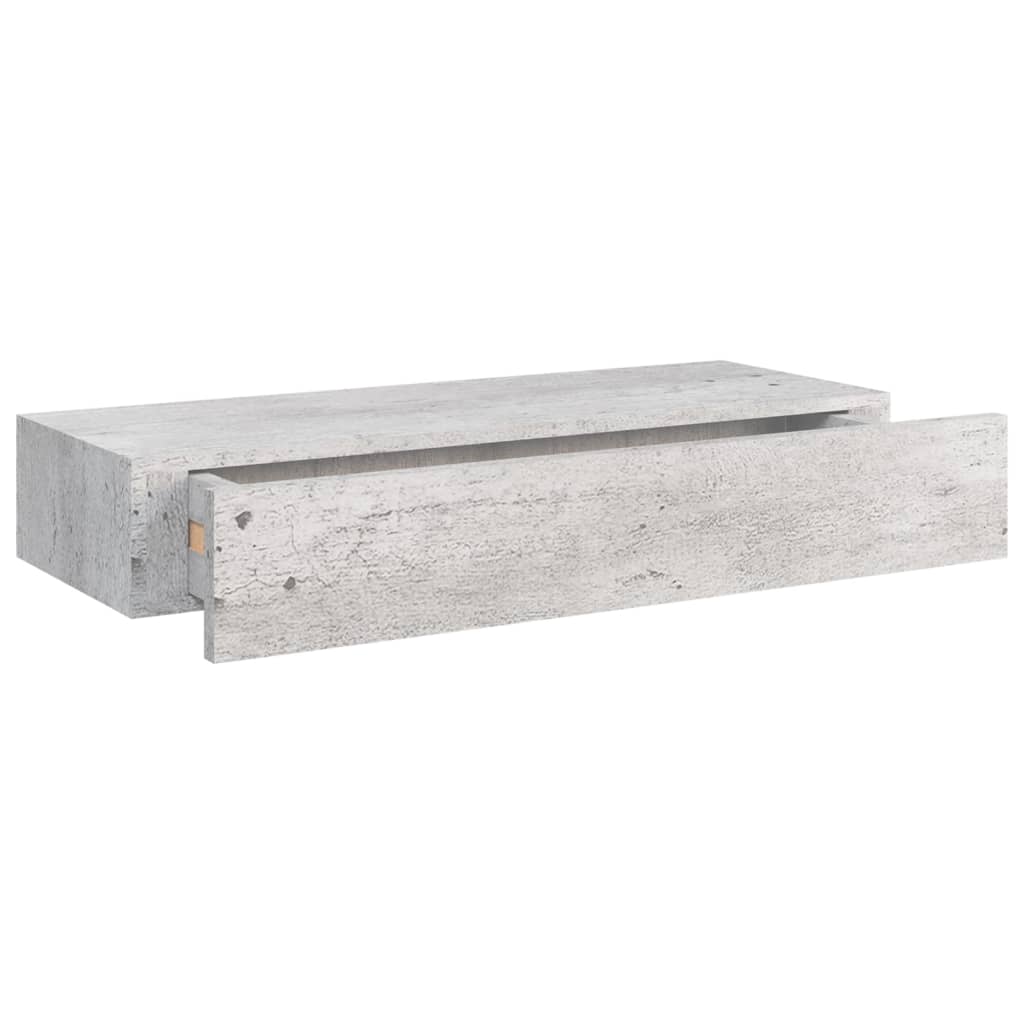 vidaXL Стенен рафт с чекмедже, бетонно сив, 60x23,5x10 см, МДФ