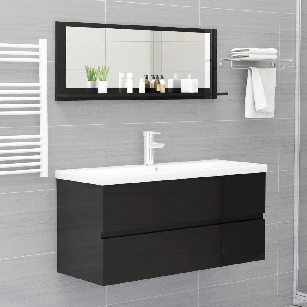vidaXL Огледало за баня, черен гланц, 100x10,5x37 см, ПДЧ