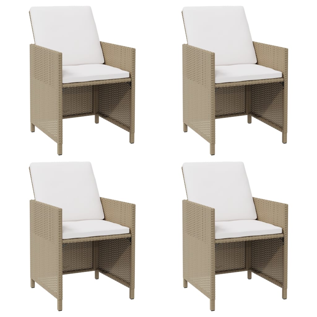 vidaXL Градински столове с възглавници, 4 бр, полиратан, бежови